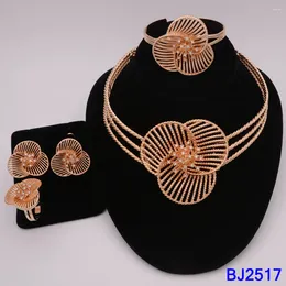 Conjunto de collar y pendientes, joyería africana chapada en oro de 18k para mujer, aro y colgante, Color italiano, brazalete para bodas, joyería