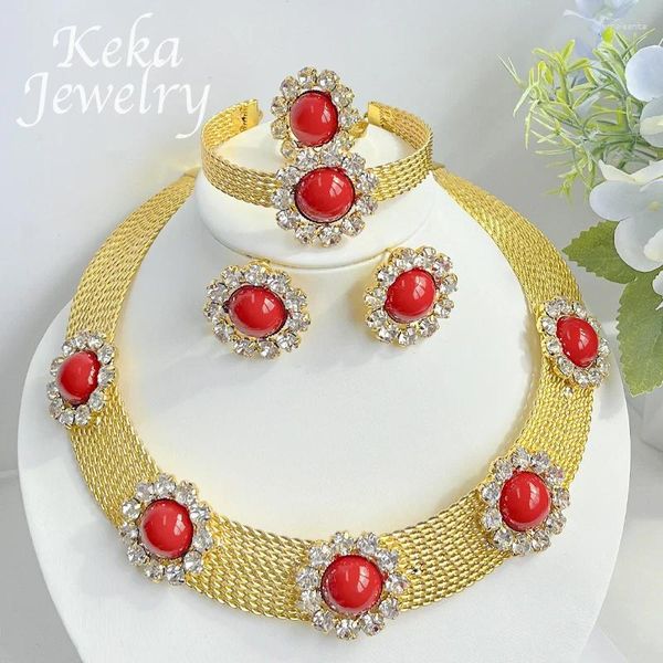 Conjunto de collar y pendientes, joyería africana de 18 quilates, conjuntos de collares, chapado en oro etíope para idea de regalo de boda nupcial