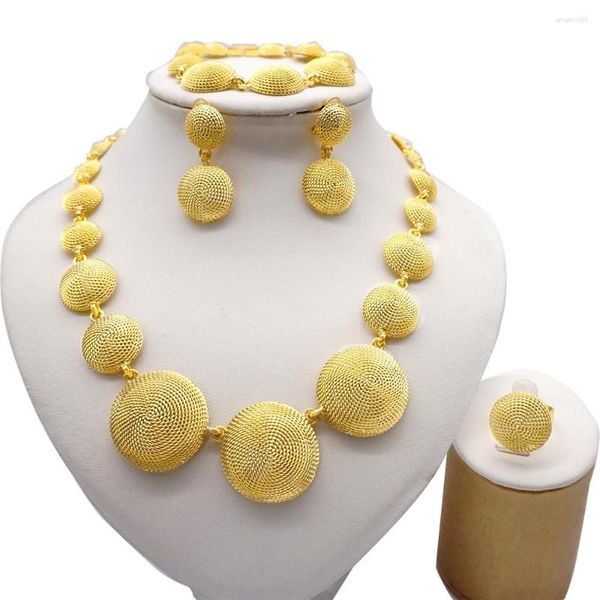Collier Boucles d'oreilles Ensemble de perles africaines Bijoux Bracelet Bracelet Gold Color Perles Dubaï Ethiopian pour femmes bijoux