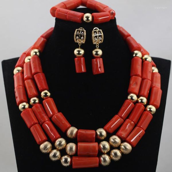 Collier boucles d'oreilles ensemble de grosses perles de corail africaines bijoux nigérians mariage Dubai bijoux CNR655