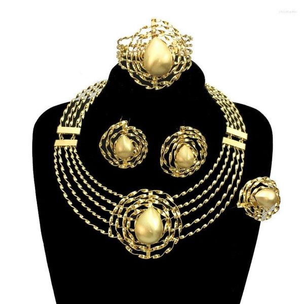 Collier Boucles D'oreilles Ensemble Africain Brésilien Plaqué Or Bijoux De Mode Dames Maman Grand Anneau De Noce Cadeau FHK13037