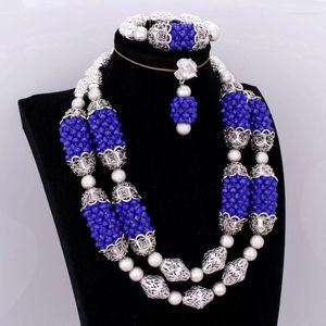 Ketting oorbellen set African Bridal Jewelry Royal Blue Dubai sieraden voor vrouwen grote ballen fijne Nigeria bruiloft kralen