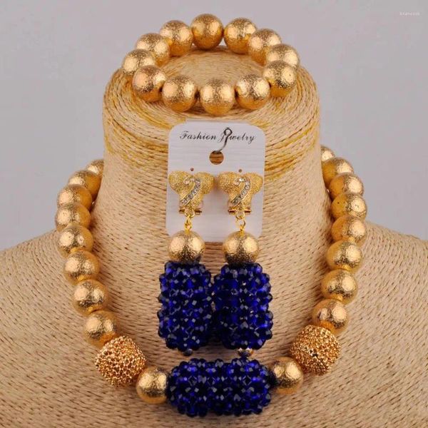Ensemble collier et boucles d'oreilles pour mariée africaine, accessoire de mode, perles de cristal bleu Royal, bijoux de mariage nigérian pour femmes, XK-08