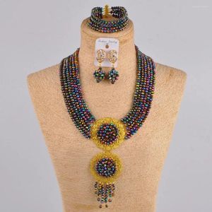 Ensemble de boucles d'oreilles et collier, bijoux de mariée africaine, accessoires de mariage en cristal plaqué multicolore, mode nigériane XK-35