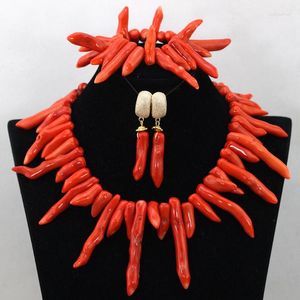 Conjunto de collar y pendientes, joyería de Coral africano, cuentas gruesas, joyería nupcial CNR435