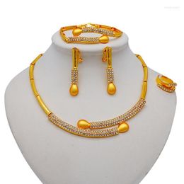 Collier Boucles D'oreilles Ensemble Africain Dubaï Or Bijoux Nigérian Cristal Long Pour Les Femmes Italien De Mariée Accessoires De Mariage