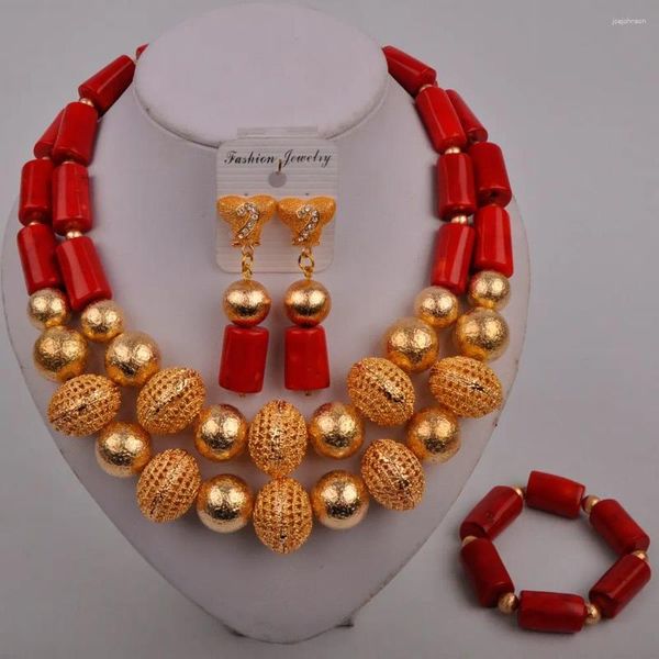 Conjunto de collar y pendientes, joyería de moda africana, pulsera de Coral, boda nigeriana, novia