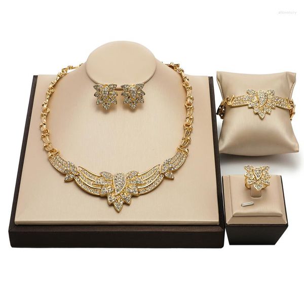Conjunto de collar y pendientes, joyería africana para mujer, anillos chapados en oro italiano, conjuntos de pulsera, colgante de boda, regalo de fiesta de Dubái