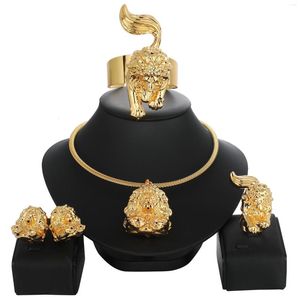 Halskette-Ohrringe-Set, afrikanisch, für Damen, trendig und Löwenform, Dubai, 18 Karat Gold, Farbe, Schmuck, Hochzeit