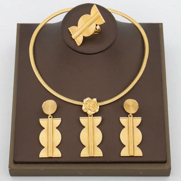 Conjunto de collar y pendientes, joyería africana de Color dorado para mujer, colgante y colgante de cobre de 18k, uso diario para fiesta
