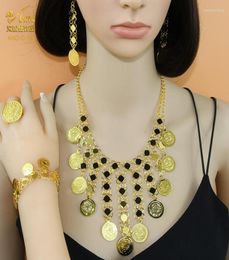 Necklace Earrings Set African Gold Jewelry Ethiopian Bridal Tassel Coin Pendant Vintage Jewellery Dubai Wedding NecklaceEaringsB2934377