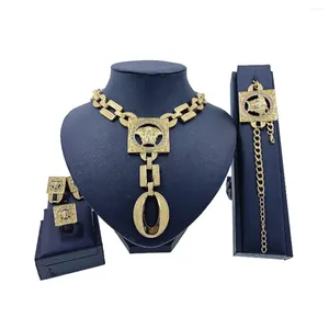 Ensemble de bijoux africains pour femmes, collier et boucles d'oreilles en forme de visage, couleur or de dubaï, Bracelet ras du cou de mariée, vente en gros