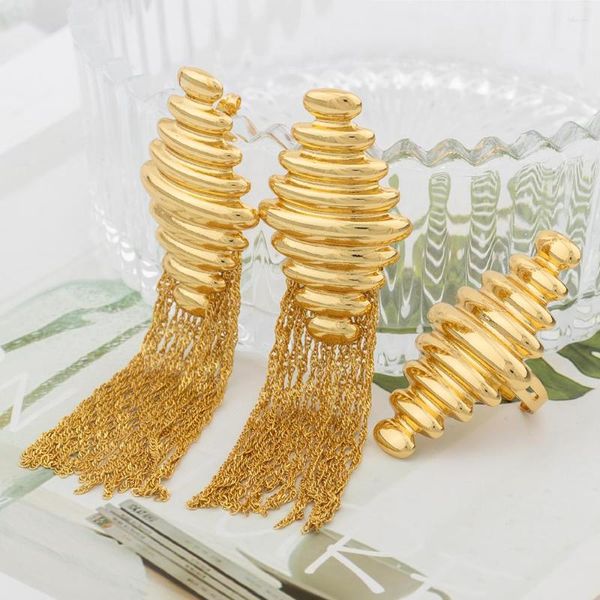 Conjunto de pendientes de collar, anillos bohemios con borla Vintage africana, joyería chapada en oro etíope para mujer, joyería para novia, fiesta de boda