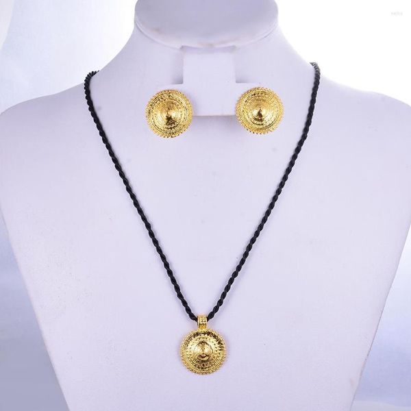 Conjunto de collar y pendientes para boda africana para mujer, collares colgantes etíopes de Color dorado para mamá, adornos árabes para novia de Oriente Medio