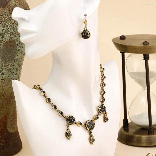 Pendientes de collar Juego de cristal argelino Joyería para el cabello nupcial Cadena de cabeza de oro y mujeres accesorios para mujeres árabes