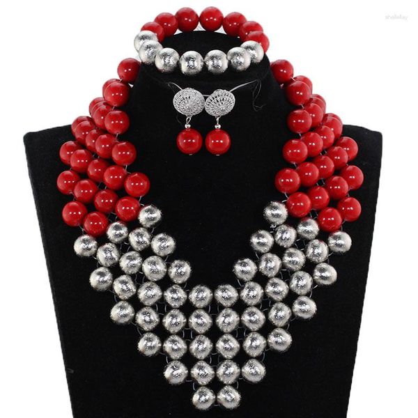 Collier boucles d'oreilles ensemble incroyable perles de corail rouge bijoux de mariage africain déclaration originale complète femmes CNR864