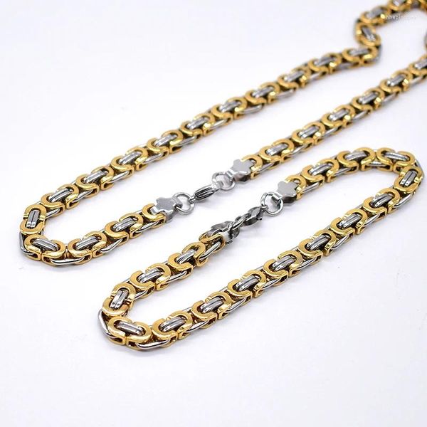 Collier Boucles d'oreilles Set amumiu 40-90 cm bijoux de deux tons de couleur or tendance chaîne de liaison byzantine 6 mm et bracelet htz091