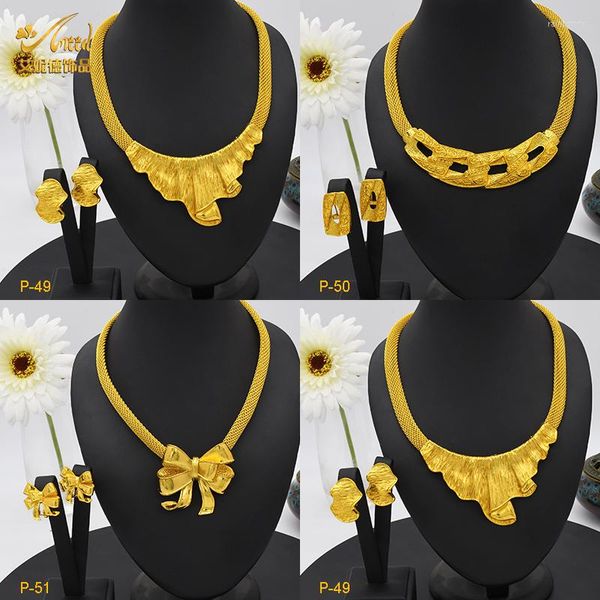 Conjunto de pendientes de collar ANIID Dubai 24K chapado en oro boda africana y para mujeres nigeriano nupcial 2 uds regalos