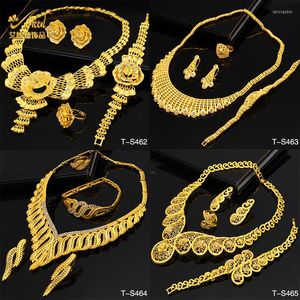 Ketting oorbellen set aniid dubai goud vergulde luxe sieraden Afrikaans Arabisch charme bloem nigeria bruids bruidsbanket cadeau