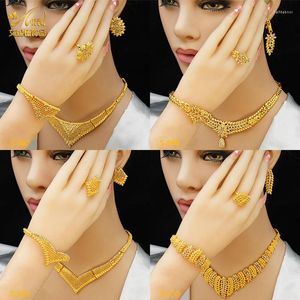 Ketting oorbellen set aniid luxe kristal goud vergulde armband sieraden voor vrouwen Dubai bruids bruiloft banket choker geschenken