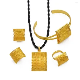 Collier boucles d'oreilles ensemble Anniyo pendentif croix éthiopienne corde noire anneaux Bracelets ensembles Religion africaine érythréenne fête de mariage #159216B