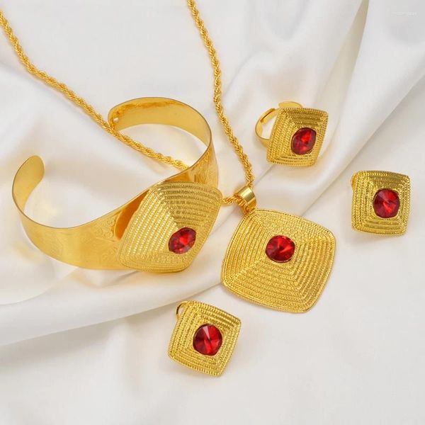 Ensemble de collier et boucles d'oreilles Anniyo éthiopien avec pendentif en pierre, colliers, bracelets et bagues, mariage ethnique africain érythréen #193016