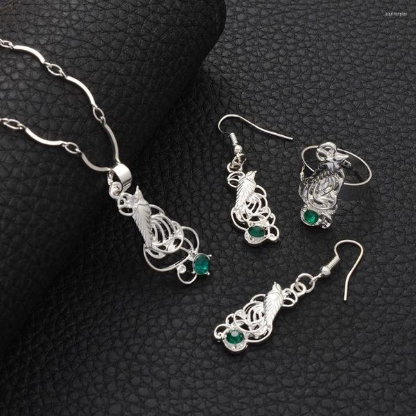 Collier boucles d'oreilles ensemble Anniyo couleur argent Noble oiseau pendentif colliers/boucles d'oreilles/bagues pour femme papouasie-guinée PNG bijoux mariage #109606B