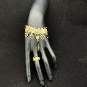 Ensemble de collier et boucles d'oreilles en or arabe, pièce de monnaie en forme de cœur, réglable, couleur gaze à la main, bague, bijoux pour femmes, luxe de dubaï