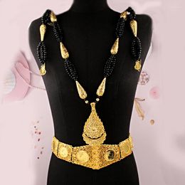 Ketting Oorbellen Set Arabische Bruidssieraden Gewaad Bruiloft Accessoire Verguld Etnisch Moslim Algerije Trajes De Mujer Conjunto 2 Piezas