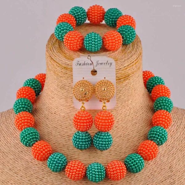 Collier Boucles d'oreilles Set Army Green Orange African Perles bijoux Femmes Costume