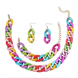 AYAYOO – ensemble de boucles d'oreilles et collier pour femmes, chaîne ras du cou en acrylique, chaînes à maillons colorées, tendance, accessoires Y2k, 2023