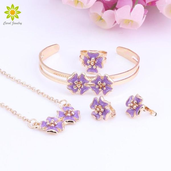 Collier boucles d'oreilles ensemble bébé enfants enfants fille couleur or mignon fleur pendentif Bracelet anneau réglable