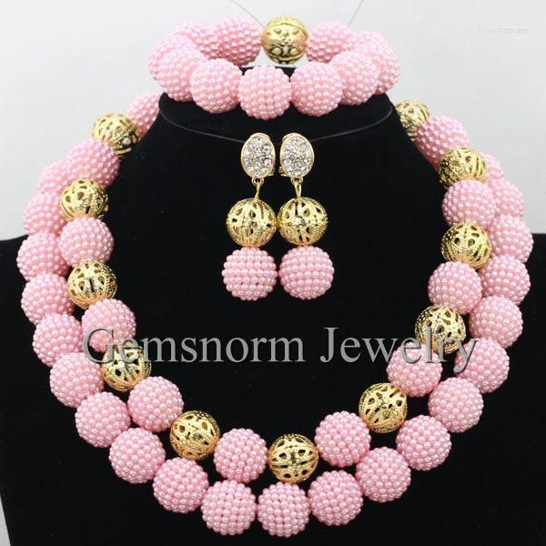 Conjunto de pendientes de collar, joyería de cuentas africanas de color rosa para bebé, traje de novia, bolas gruesas, moda para mujer WB719