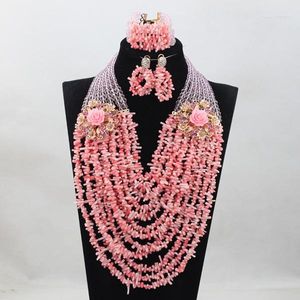 Ensemble collier et boucles d'oreilles en perles de corail rose pour bébé, mode de mariée africaine pour femmes nigérianes, ABH234