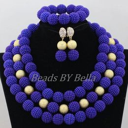 Collier boucles d'oreilles ensemble boules bijoux bleu Royal perles africaines mariage nigérian mariée ABF856