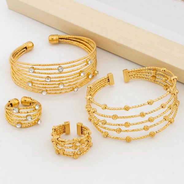 Ensemble de collier et boucles d'oreilles pour femmes, bracelet avec bague, manchette africaine plaquée or, fête des doigts, cadeaux pour la main de la mariée de dubaï