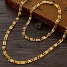 Bangrui – ensemble de boucles d'oreilles et collier pour femmes, 5mm, 60cm/21cm, or Carat, chaîne de couleur jaune, bijoux, cadeaux à la mode