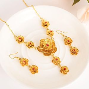 Bangrui – ensemble collier et boucles d'oreilles de noël en cristal doré, fleur Rose, bijoux de mariée pour femmes, pendentif, cadeau de mariage pour filles africaines