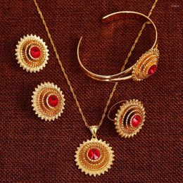 Conjunto de collar y pendientes Bangrui Est, tamaño grande, 3cm, Color dorado, Habesha etíope, novia africana para mujer