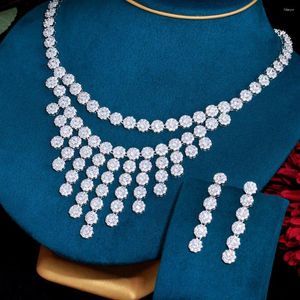 BeaQueen – ensemble collier et boucles d'oreilles brillants en zircone cubique véritable, bijoux de mariage pour femmes, travail lourd, rond, cristal CZ, pompon goutte, JS398