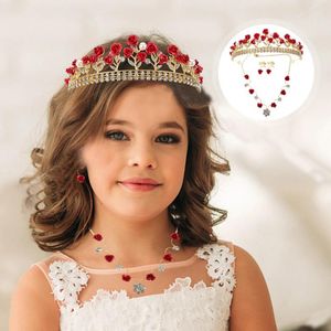 Ketting Oorbellen Set Beaupretty Ketting Halloween Schoolfeest Kostuum Tiara's Haarsieraden Roos Bloem Bruiloft Bruids Tiara Kristal