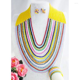 Collier Boucles D'oreilles Ensemble Beau Mariage Africain Perles De Cristal Multicolores Nigérian