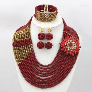 Collier Boucles D'oreilles Ensemble Belle Bijoux De Mariage Africain Costume Nigérian Cristal Perles 2023 Conception En Gros AMJ570