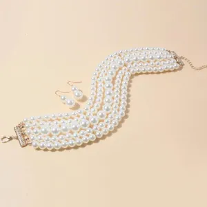 Ketting oorbellen set prachtige faux parel sieraden vrouwelijke kralen vrouwen bengelen aankleden