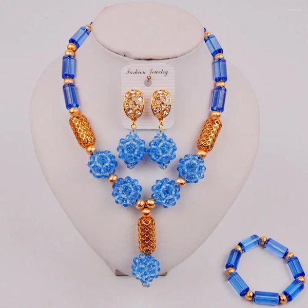 Conjunto de collar y pendientes, hermoso cielo azul pálido, cuentas africanas de boda nigeriana, joyería de cristal, conjuntos de disfraces para mujer ZQ3-10