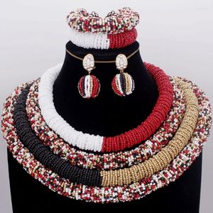 Ensemble collier et boucles d'oreilles pour femmes, grand 4 couches, bijoux de luxe, perles africaines colorées, pour mariée, nouvelle collection 2023