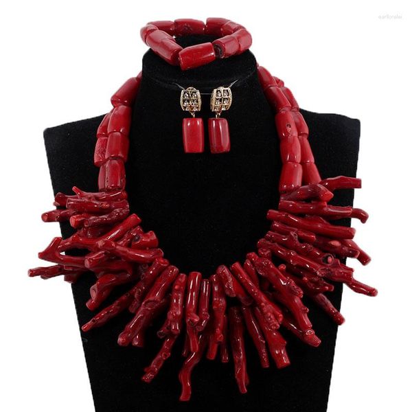 Collier boucles d'oreilles ensemble gros corail bijoux africains mode vin rouge Original perlé femmes grosse déclaration CNR034