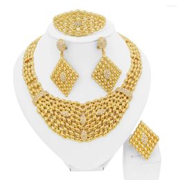 Ensemble collier et boucles d'oreilles, grands accessoires de mode, bracelet plaqué or, bague, bijoux pour femmes