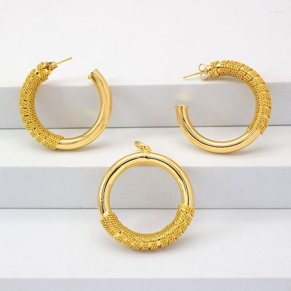 Collier boucles d'oreilles ensemble grand pendentif rond 24K plaqué or cuivre femmes africaines dubaï pour les cadeaux de fiançailles de fête