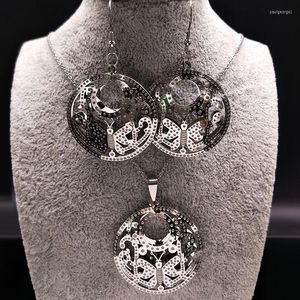 Ketting oorbellen set grote roestvrijstalen sieraden voor vrouwen vlinder zilveren kleur Afrikaanse sieraden aros S1783S07